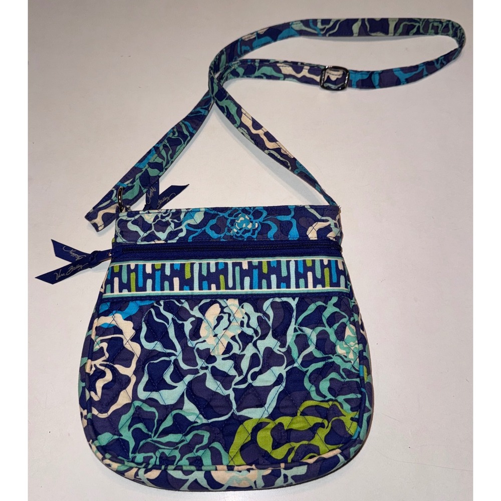 Vera Bradley Rhythm and Blues Floral Quilted Cotton Crossbody Bag Blue Green